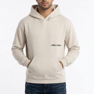 Lonely‎ Ghost Hoodie Cream Lonely Ghost Graphic Pullover Sweatshirt Size XXL